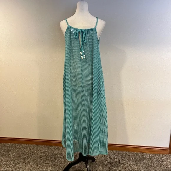Haute Hippie Aqua Crochet Maxi Dress/Beach Cover-up, Boho Rope Straps Size M